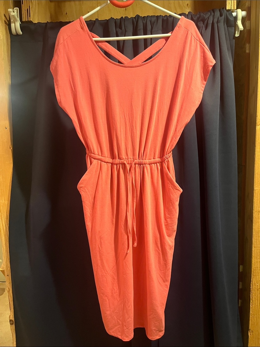 torrid Coral Drawstring Midi Dress with Crossed Back Straps